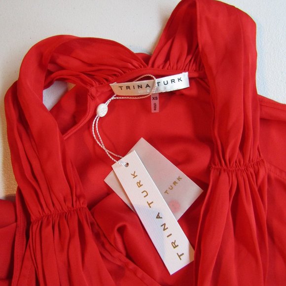 Trina Turk Red Silk Blouse - Picture 7 of 10